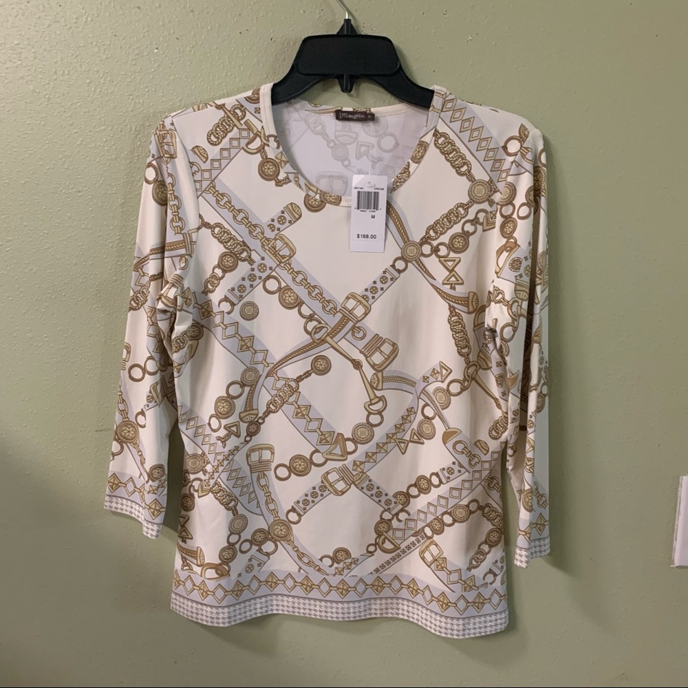 J.McLaughlin | white and gold belt nylon top